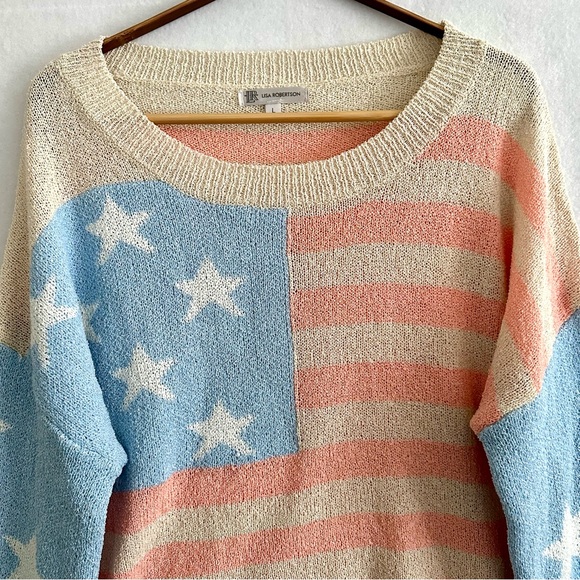 Lisa Robertson Women’s Sweater American Flag Pastel Color Size L - Picture 2 of 9